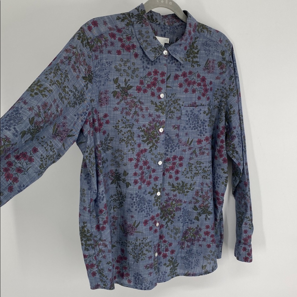 J. Jill Blue Floral Shirt 100% Cotton Size Medium - Picture 4 of 11